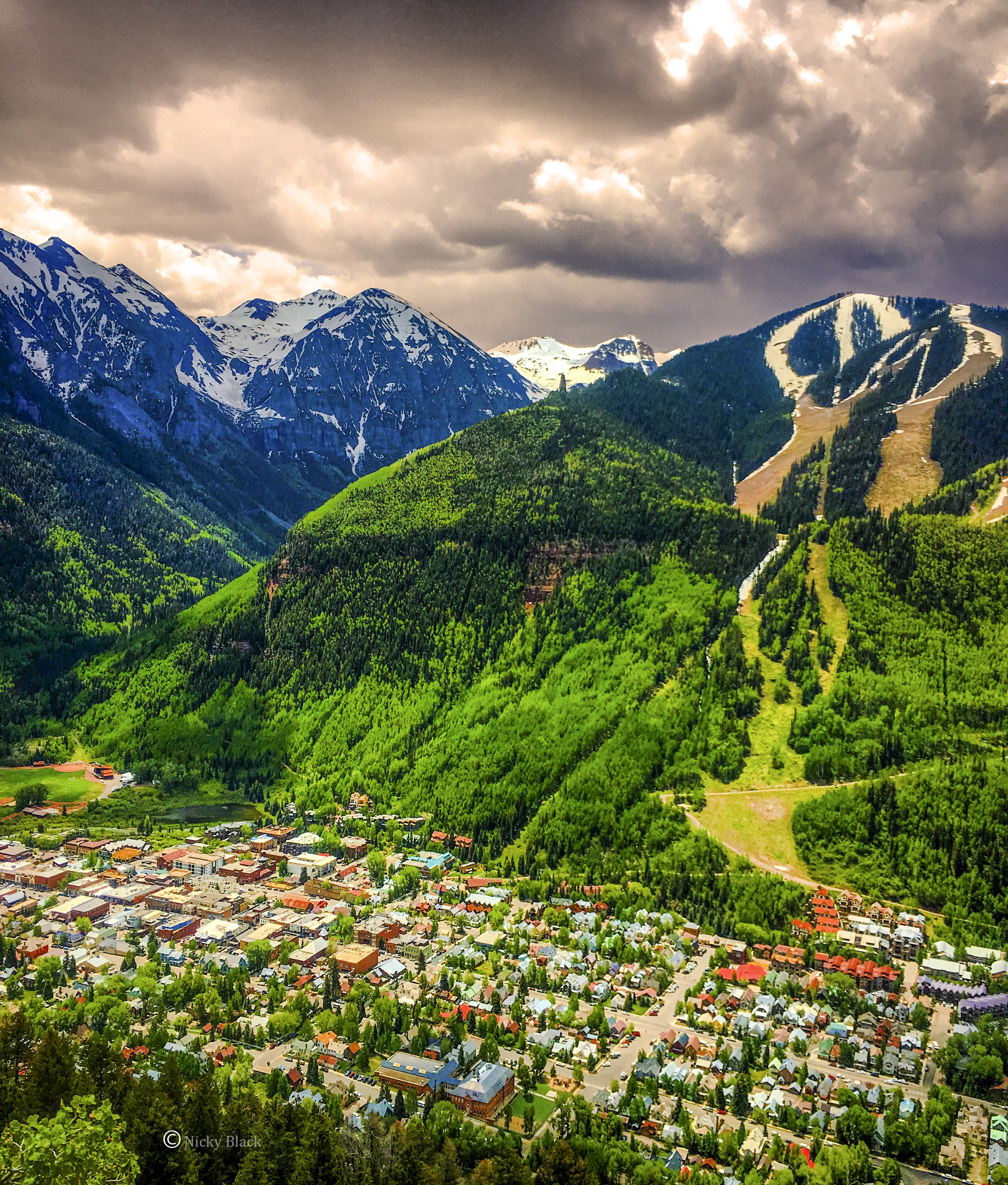 Aerial view of Telluride, Colorado
